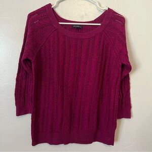 American Eagle Outfitters Magenta Open-Knit Crewneck Sweater 3/4 SlveSize Medium
